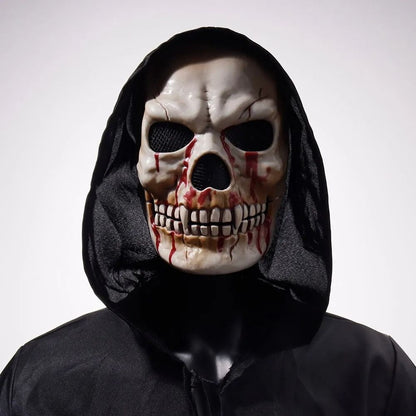 Bloody Effect Moving Mouth Skull Mask Adjustable Realistic Scary Skull Headgear Funny Spooky Halloween Skull Masks for Women Men