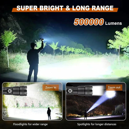 High Power Rechargeable LED Tactical Flashlight Aluminum Alloy Super Bright Telescopic Zoom Torch Lamp Outdoor Camping Fishing