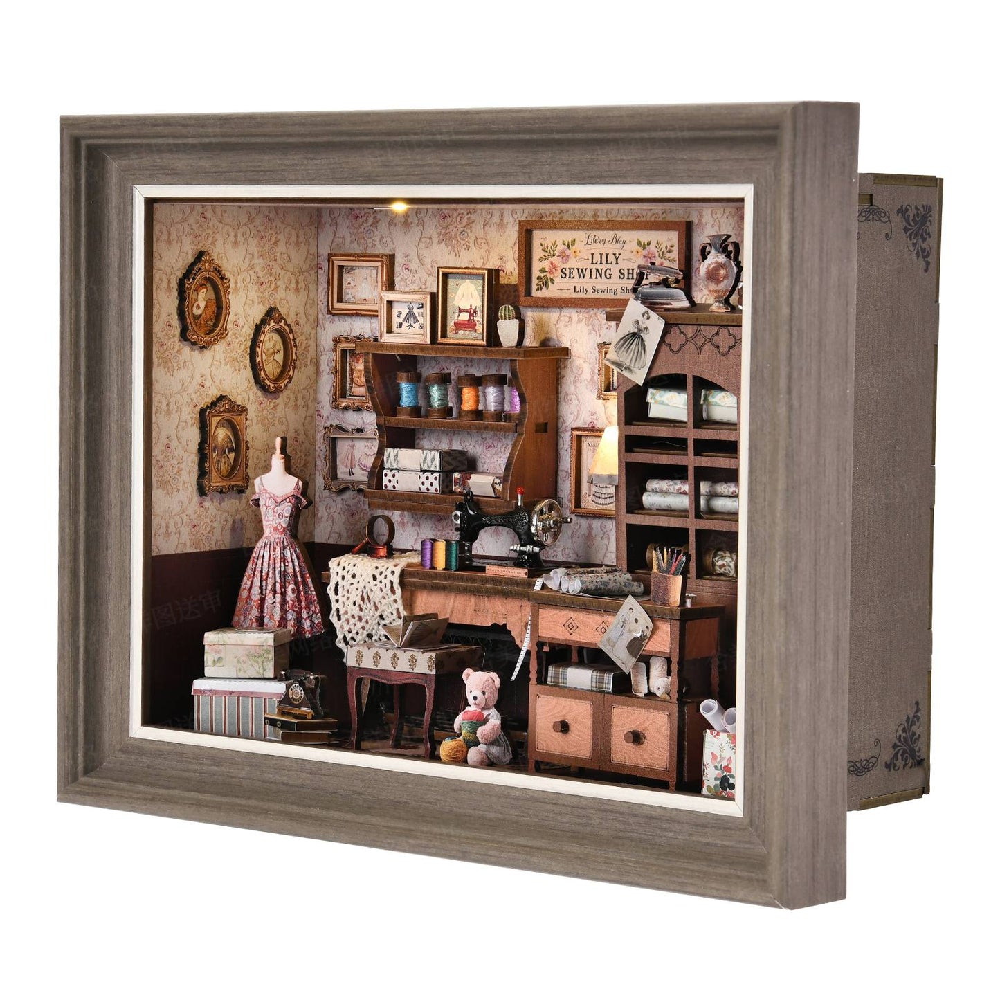 DIY Book Nook Bookshop Kit Photo Miniature Wooden Dollhouse with Light Bookshelf Insert 3D Puzzle Decor for Gift Owl Bookstore