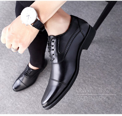 European Style Brown Leather Shoes Man Platform Pointed Toe Men's Dress Shoes Large Size 38-48 Quality Elegant Shoes For Men