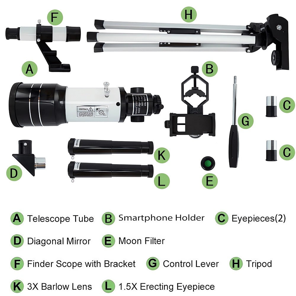 Telescópio Astronômico 150X, Refrator de Abertura de 70mm, Telescópio Portátil de Viagem com Adaptador de Celular e Controle Remoto Sem Fio