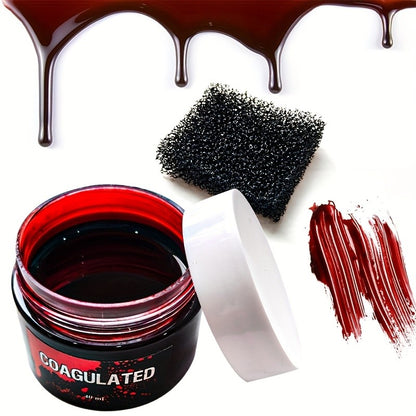 1pc Halloween Fake Blood Makeup Kit, Bright Red Coagulated Fake Blood Paste with Sponge, Realistic Artificial Blood for Party Z
