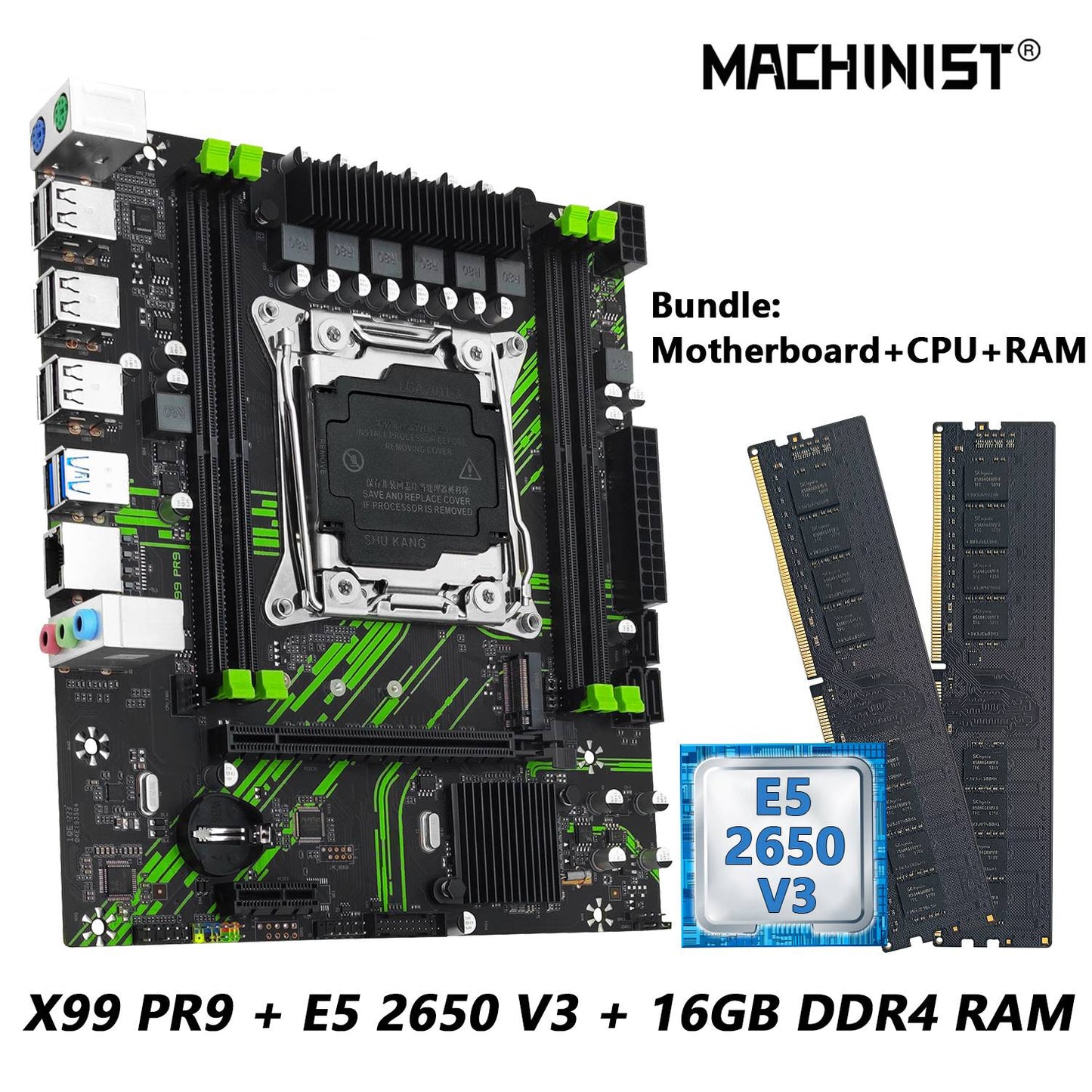Kit Placa-mãe MACHINIST X99 PR9 LGA 2011-3 Conjunto CPU Intel Xeon E5 2650 V3 E RAM DDR4 16 GB (2*8 GB) Combo usb3.0 opcional