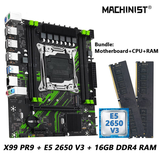 Kit Placa-mãe MACHINIST X99 PR9 LGA 2011-3 Conjunto CPU Intel Xeon E5 2650 V3 E RAM DDR4 16 GB (2*8 GB) Combo usb3.0 opcional