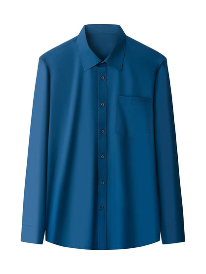 Iron-Free Long Sleeve Silk Smooth Drapey Wedding Shirt for Men Summer Business Formal Wine Red Large Size Men's Clothing