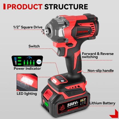 Parafuso de impacto elétrico sem fio sem escovas ONEVAN 1200 W Chave de fenda portátil Ferramenta de reparação para bateria Makita 18 V Pin