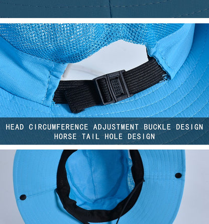 Women Ponytail Fisherman Hat Waterproof Sun Cap Pure Color Outdoor Travel Fishing Climbing Hiking Large Brim Bucket Hat undefine