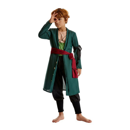 Anime Figures Roronoa Zoro Cosplay Costume Uniform Green Coat Pants Head Scarf Roronoa Zoro Wig Earrings Halloween Men Clothes