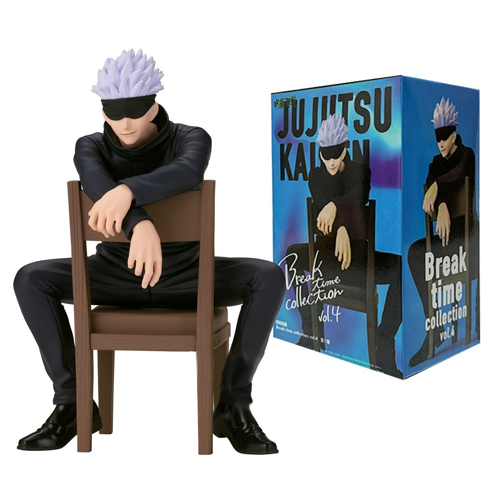 11CM Gojo Satoru Anime Jujutsu Kaisen Figura Satoru Gojo Posição Sentada de Descanso Vem Com Banquinho Brinquedo de Presente Action Figure PVC