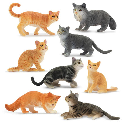 Toymany 8Pcs Grey & Orange Cat Figures, Simulation Pet Animal Model Toys for Kids Children Gift Set, Mini Collectible