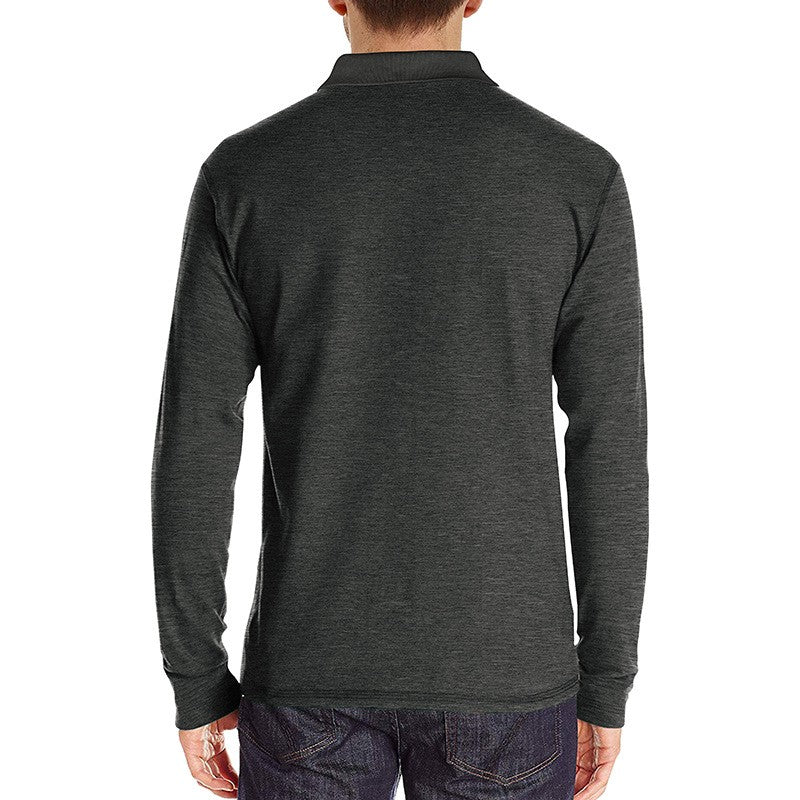 Spring Trend Men's Long Sleeve Casual Tshirt Solid Lapel Button Up Pullover Tops Autumn Turn Down Collar Bottoming Polo Shirt