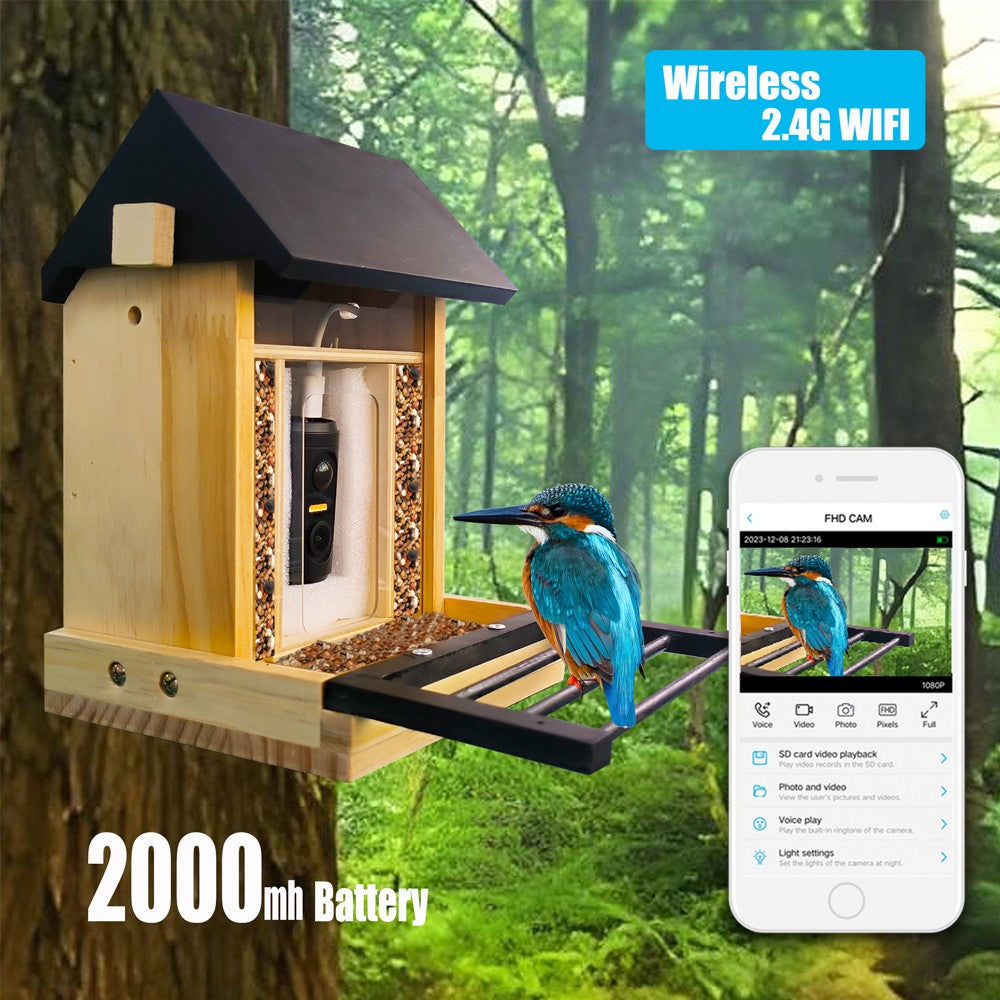 1080P Bird Feeder Camera Built-in Battery Solar Low Power Night Vision Outdoor IP66 Waterproof 2.4G WIFI Camera Connected Feeder