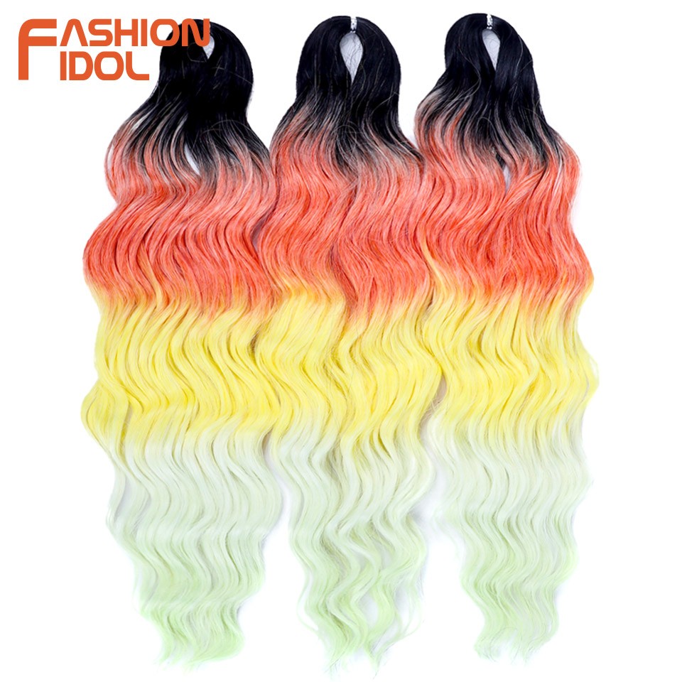 FASHION IDOL Cabelo de Crochê Torção Laranja Extensões de Cabelo Trançado de Onda Profunda Sintética Cabelo Onda de Água 24 Polegadas Fibra Resistente ao Calor
