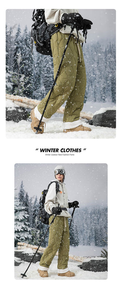 Calça de Inverno Masculina Impermeável de Esqui, Quente, em Lã Grossa e Reta, de Algodão, Calça Feminina Casual Acolchoada à Prova de Frio