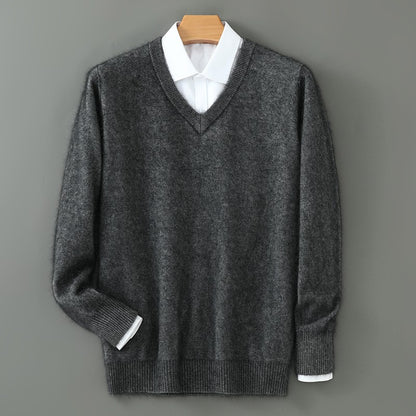 Autumn And Winter New Warm Pure Mink Cashmere Sweater Men's V-neck Pullover Thickened Plus Size Knitted Bottoming Shirt