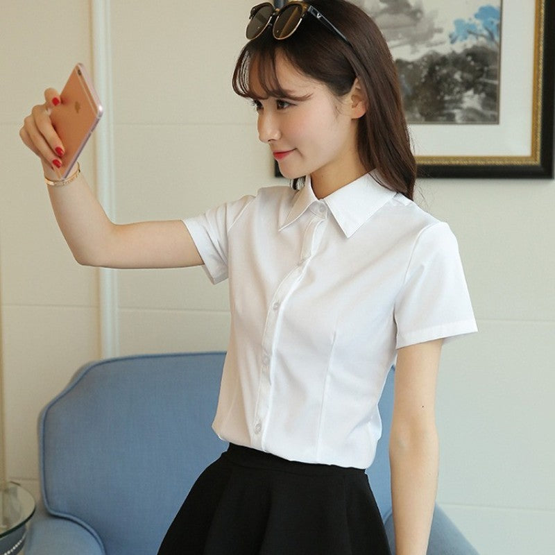 Korean Fashion White Shirt Women Autumn Short Sleeve Blouse Slim Office Lady Tops Women's Shirt S-5XL Student Shirt Women's Wear