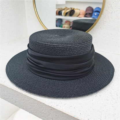 New Fedoras Summer Women's Boater Beach Hat Wide Side Female Casual Panama Hat Lady Classic Flat Bowknot Straw Sun Hat Women