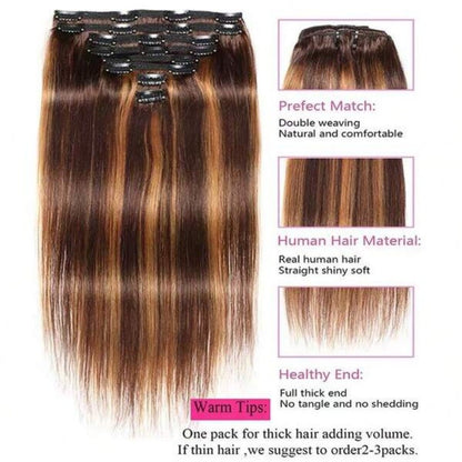 Long Straight Hair Extension 8 PCS Clip In Hair Extensions Brazilian For Women Colored 613 Blonde Clips In Hair Extensions P4/27