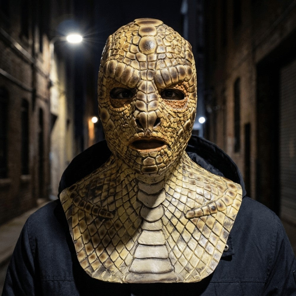 Lizard Man Realistic Snake Monster Mask Soft Reptile Texture Full Face Mask Latex Scary Snake Skin Headgear Adult Unisex