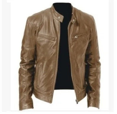 2022 Autumn/Winter New Fashionable PU Leather Men's Casual Jacket Wholesale Amazon European Style Motorcycle Leather Coat