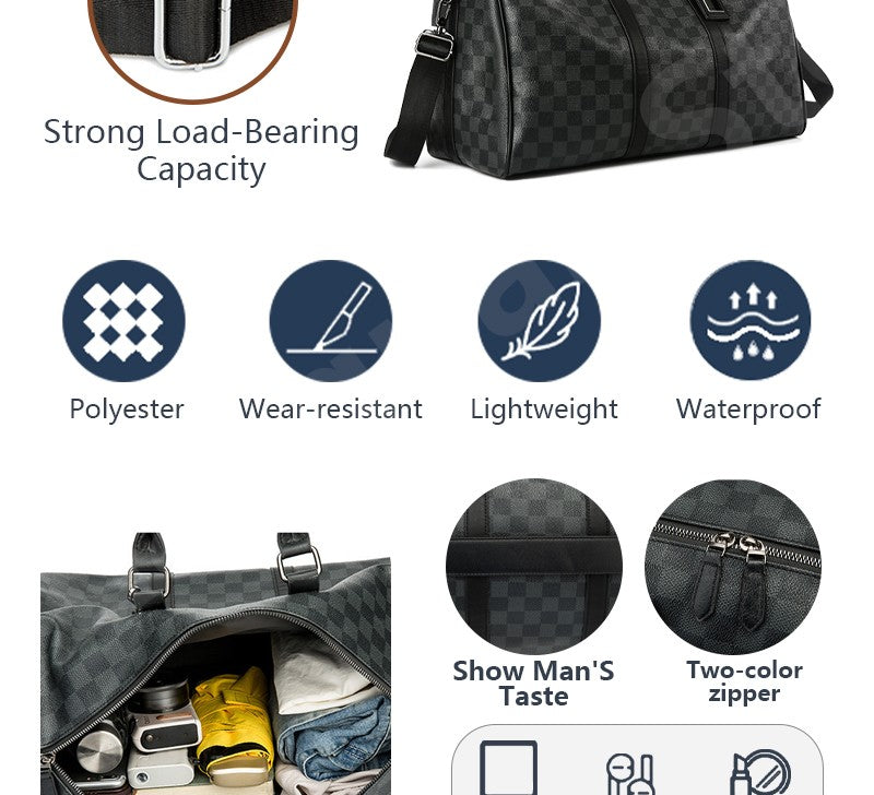 Men's Fashion Plaid Multifunctional Wear Resistant Waterproof Large Capacity Travel Business Luggage Bag Handbag Shoulder Bag