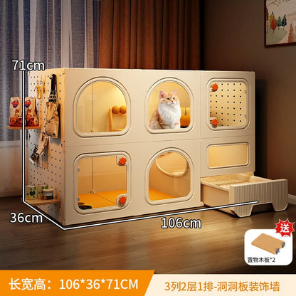 Gaiola Compacta para Gatos com Banheiro Tudo-em-Um Casa de Gatos Interna para Pequenos Espaços Mansão de Gatos com Economia de Espaço Placa de Caverna DIY Vila para Gatos