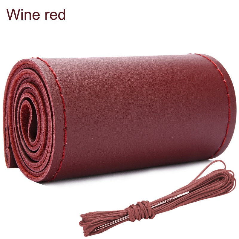 Real Cowhide Hand Stitched Steering Wheel Cover Four Seasons Universal Car Accessories Car Anti-Slip Leather Protective Cover