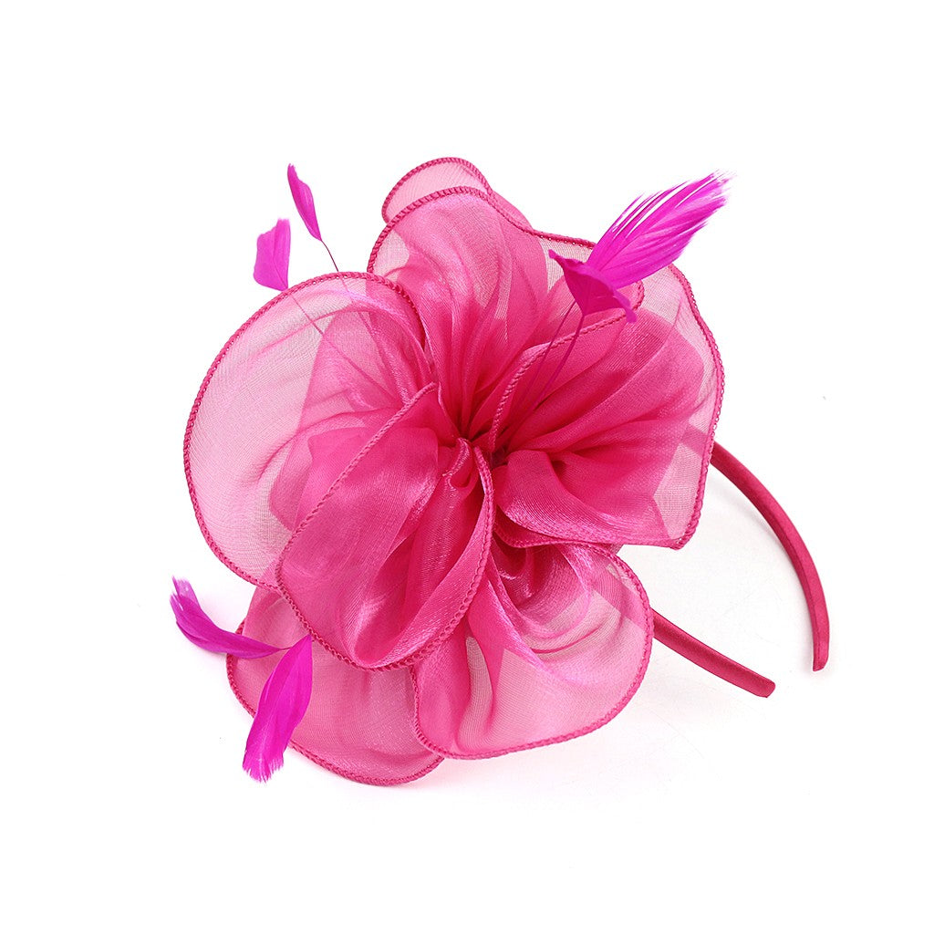 Novo Chapéu Fascinator de Organza Feminino com Flor de Pena Kentucky Derby Cocar Chapéu Pillbox para Casamento Chá da Tarde Acessórios de Cabelo com Clipe