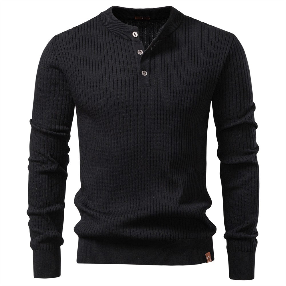 AIOPESON Button Placket Polo Shirt Men Ribbed Stripe Long Sleeve Contemporary Fit Minimalist Autumn Winter Premium Business Top