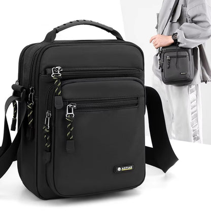 Men Multi-layer Shoulder Bag Fashionable Casual Lightweight Nylon Crossbody Bag for Daily Outing Commuting Small Handbag