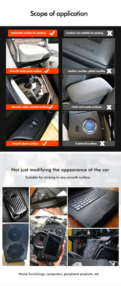 Adesivos de carro de fibra de carbono 6D de alto brilho em vinil, protetores, acessórios para capa de telefone, laptop e moto