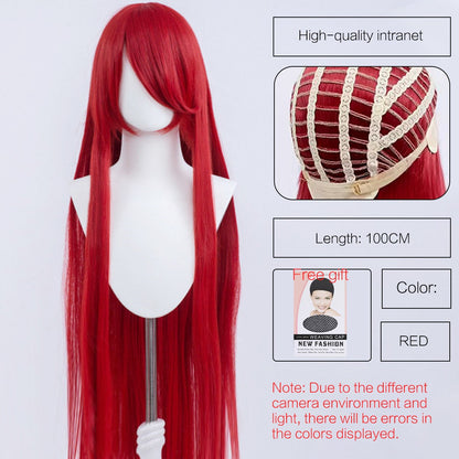 Synthetic Cute Cosplay Wig 40-inch Oblique Bangs Anime Costume Long Straight Lolita Wig Party Wig