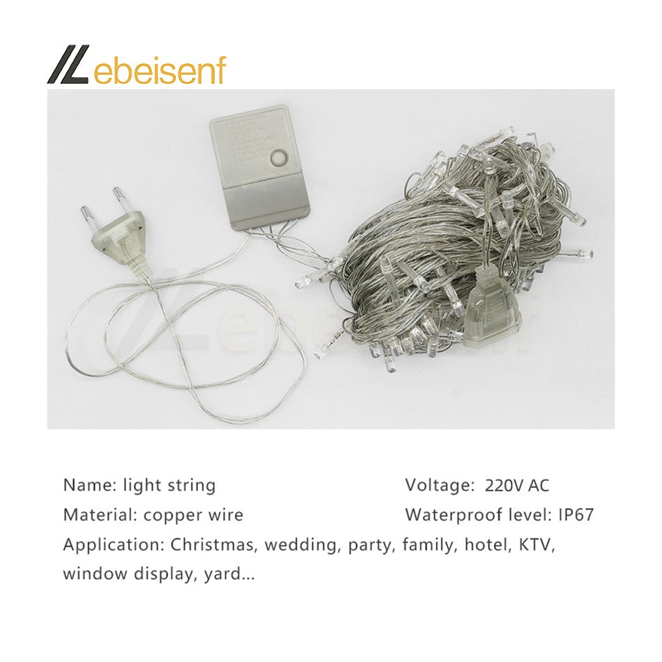 LED String Light 5/10M 50/100LEDs AC 220V EU Plug Indoor Outdoor Decor Wedding Party Christmas Tree Home Garden Patio Decoration