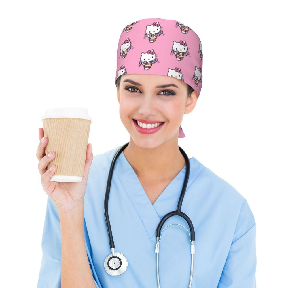 Custom Hello Kitty Medical Staff Scrubs Hat Women Men Cartoon Chara For Chef Hat Scrub Caps