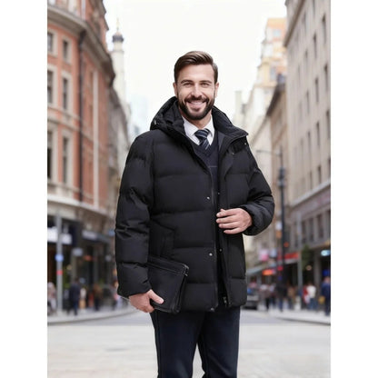 Men's Big & Tall Formal Down Overcoat - Hooded Winter Dress Coat for Professional Wear (Classic Heritage Style)