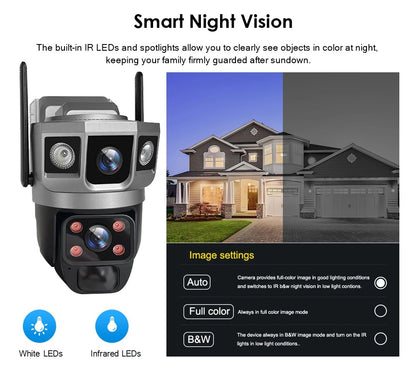 V380 Pro 12MP  Solar WIFI IP Camera CCTV Two Lens Three Screen Auto Tracking Outdoor 6K Security Surveillance PTZ Camera