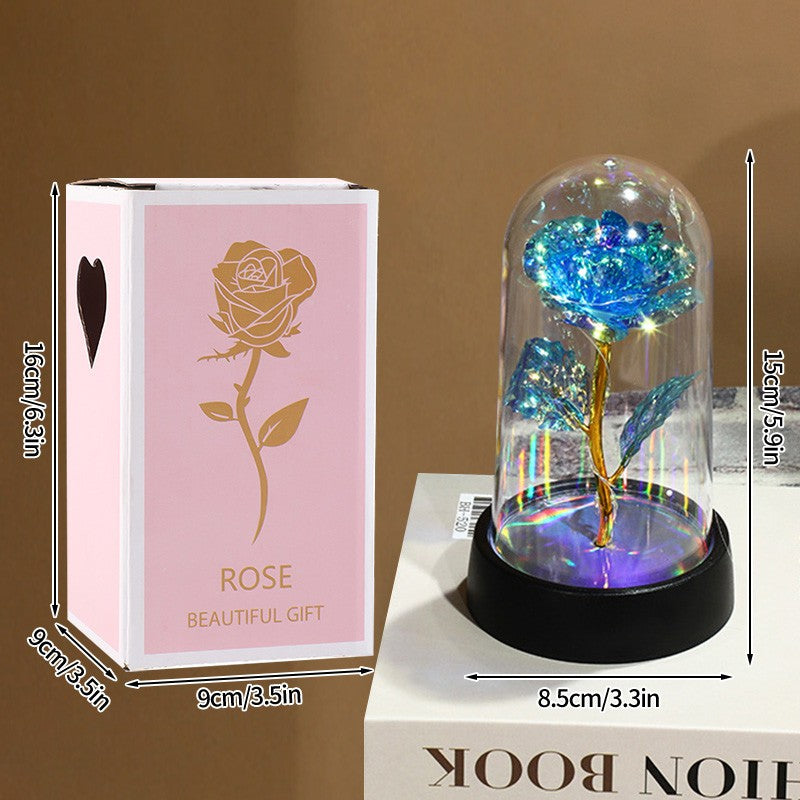 Eternal Rose Flowers Artificial Foil Flower in Glass Glow Immortal Flower LED Roses Lamp Flores Eternas Christmas Lover Gift