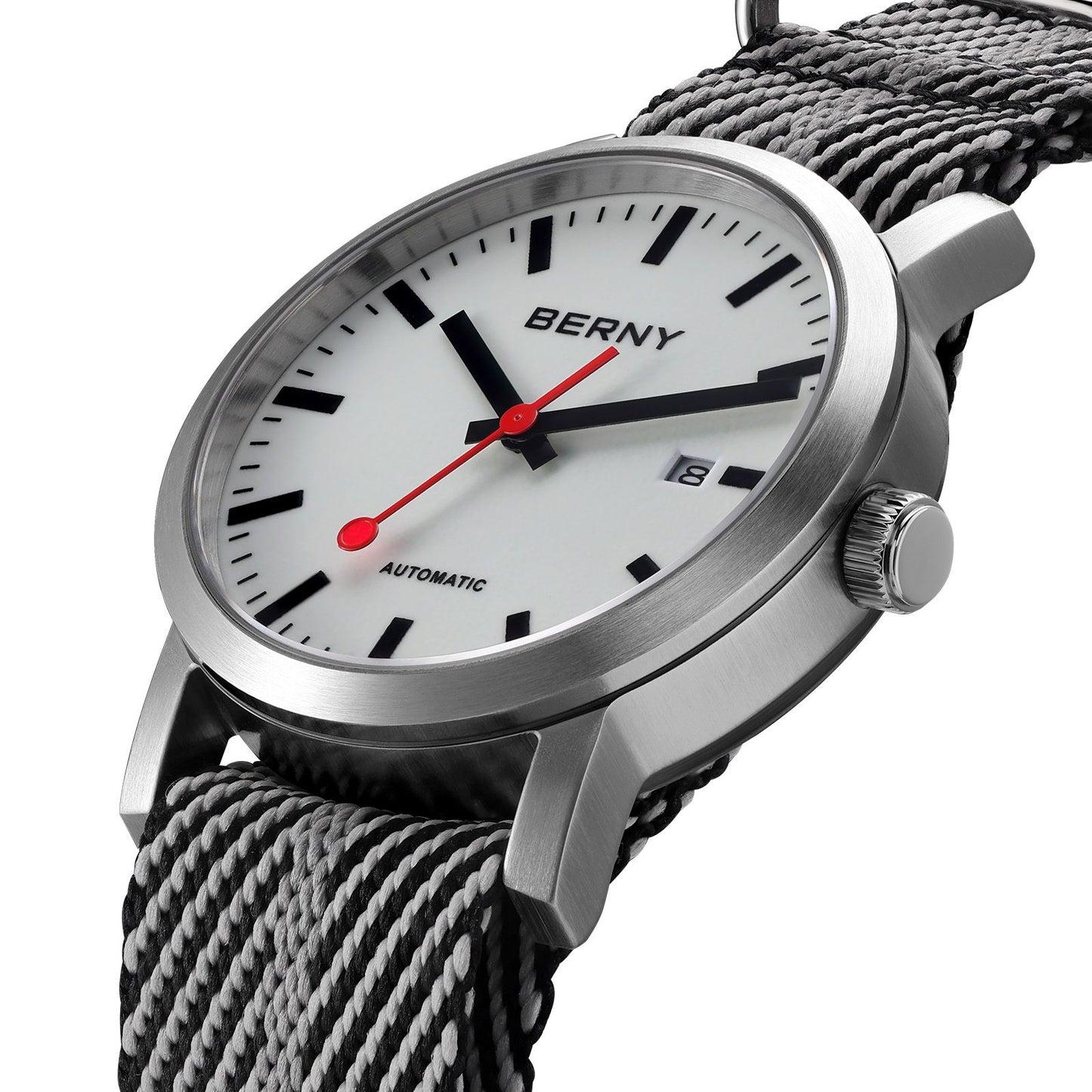 BERNY Automatic Watch Men 40mm Luminous Railway Time Dial MIYOTA 8215 Nylon Strap Sapphire 50M Waterproof Men's Mechanical Watch