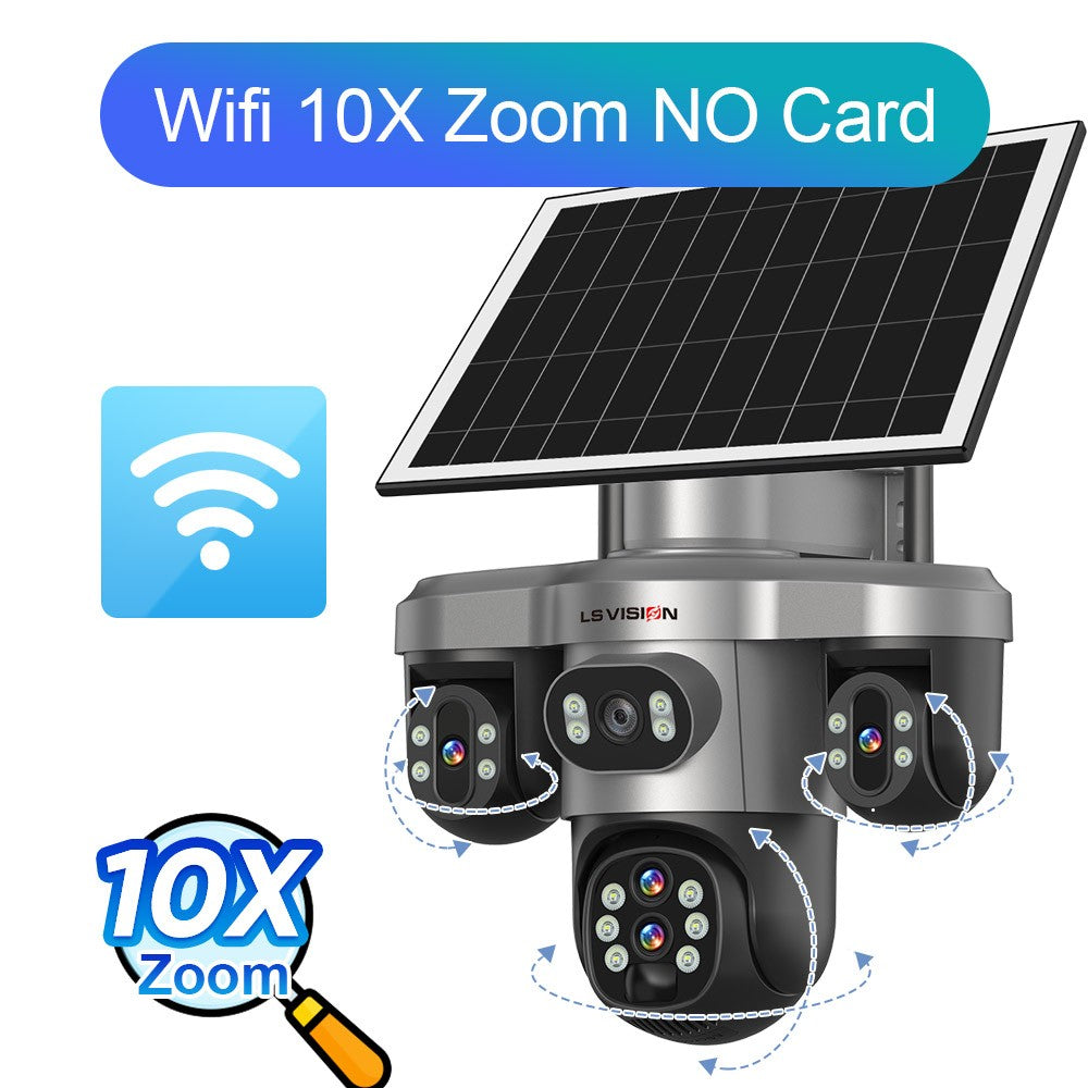 LS VISION 20MP 10X Optical Zoom Three PTZ Lens Solar Camera Outdoor WiFi/4G Three Screen Auto Tracking Security Cameras V380 Pro