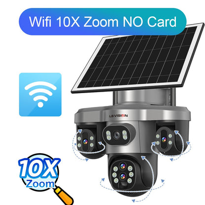 LS VISION 20MP 10X Optical Zoom Three PTZ Lens Solar Camera Outdoor WiFi/4G Three Screen Auto Tracking Security Cameras V380 Pro