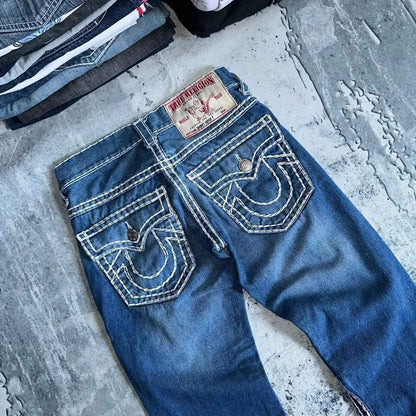 Vintage Y2k Buddha Embroidered Jeans for Men Clothing Casual High Street Straight and Versatile Men Jeans Baggy Men Pants
