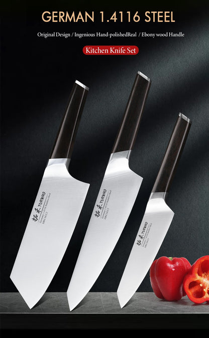 TURWHO 1-3 PCS Kitchen Knives Set German 1.4116 High Carbon Stainless Steel Japanese Nakiri Cleaver Slicing Utility Chef Knifes