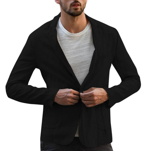Cotton Linen Slim For Men Solid Color Long Sleeve Pockets Summer Coat Thin Male Casual Jacket Business Men Blazer