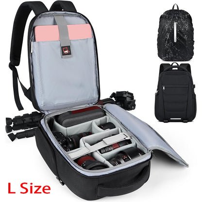 Mochila para Câmera Impermeável Antifurto para Notebook, Estojo Grande Capacidade para Câmera Fotográfica com Capa de Chuva