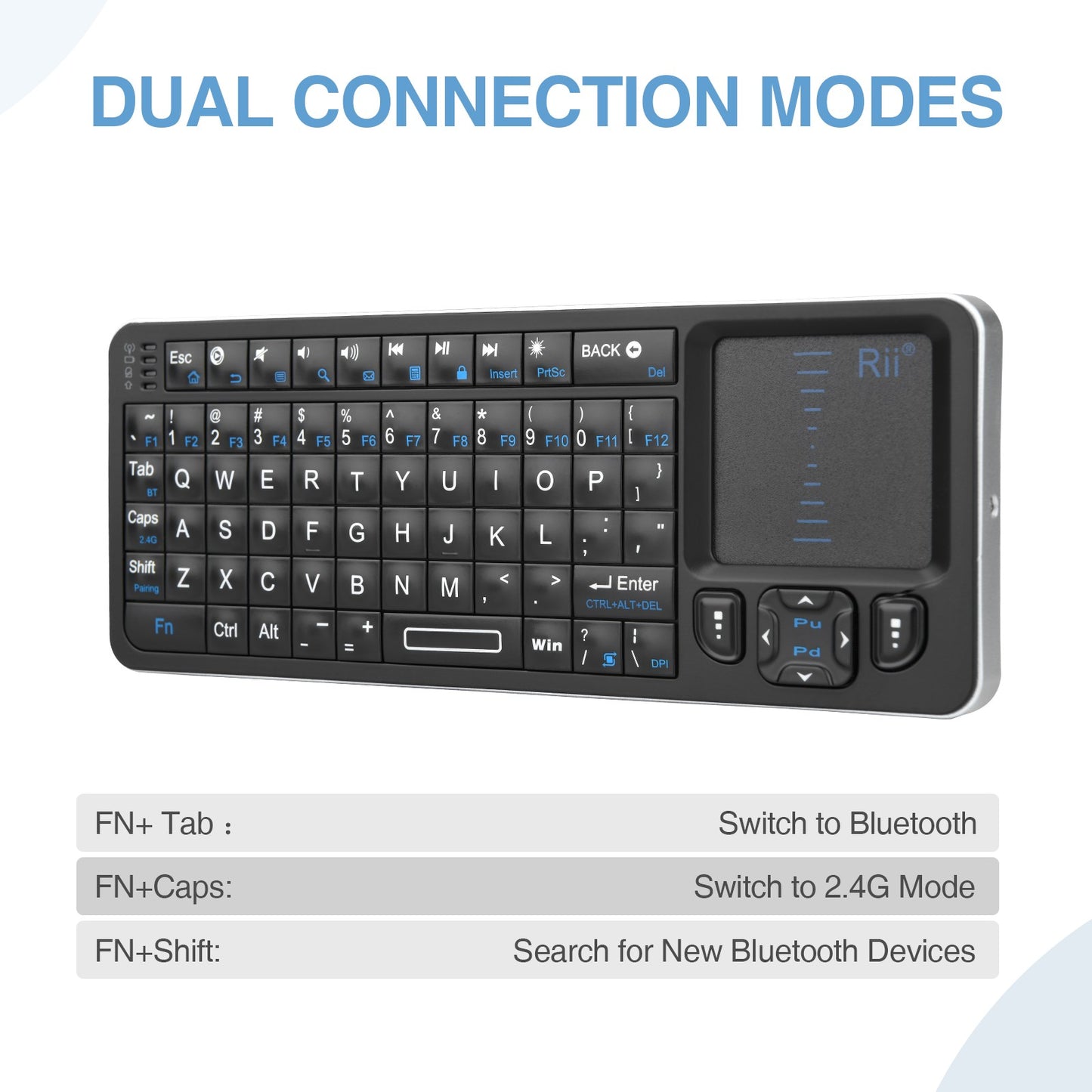 Rii K06 Mini Bluetooth Keyboard,Backlit 2.4GHz Wireless Keyboard with IR Learning Touchpad Android TV Box? Mac, Laptop, Windows
