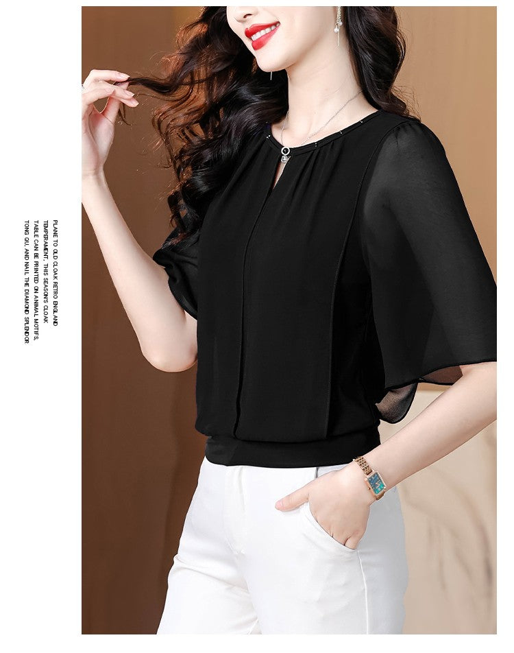 Summer Clothing Half Sleeve Chiffon Blouse 2025 New Fashion Loose Women Tops Solid Color Casual Pullovers Shirt