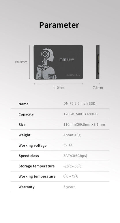 DM F550 SSD 1T 512GB 256GB 128GB Unidade de Estado Sólido Interna 2.5 polegadas SATA III Disco Rígido HD SSD Notebook PC