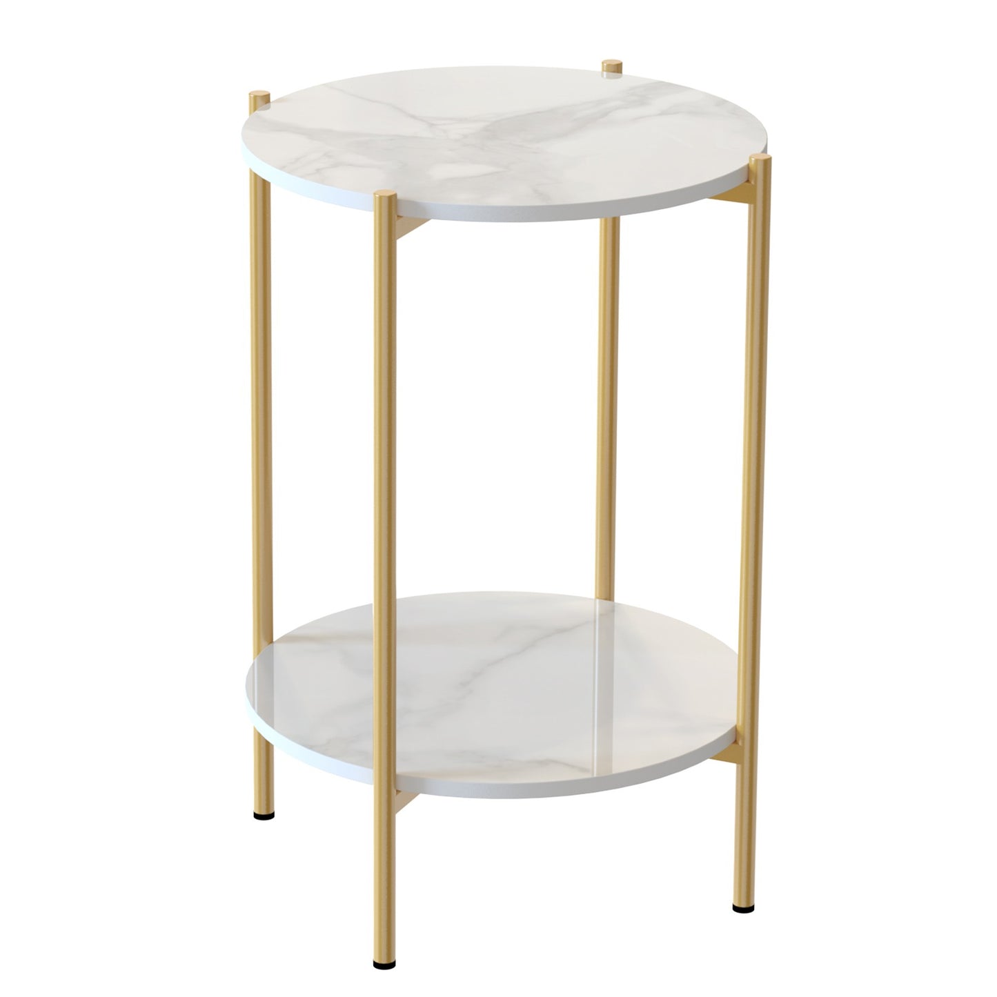 2 Tiers Solid Marble Sofa Side End Coffee Table Living Room Bedroom Round Nesting Table Nightstand Metal Frame