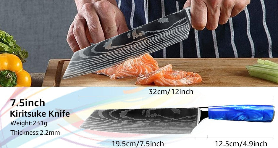 Faca de Cozinha Japonesa Chef 1-10 Peças Conjunto 7CR17 Aço Inoxidável 440C Desenho Damasco Cutelo de Carne Fatiador Santoku Ferramentas de Cozinha