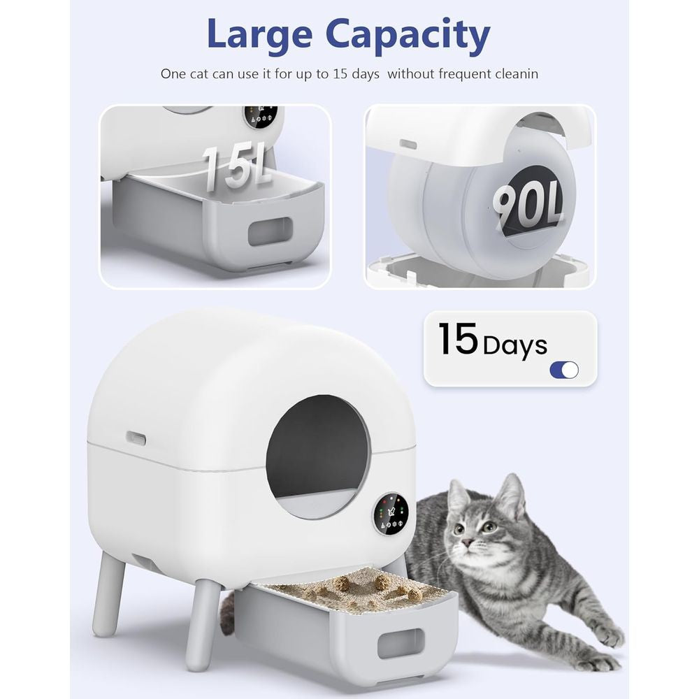 Caixa Sanitária Inteligente Automática para Gatos Múltiplos com Segurança Dupla, Controle por Aplicativo e Limpeza Fácil